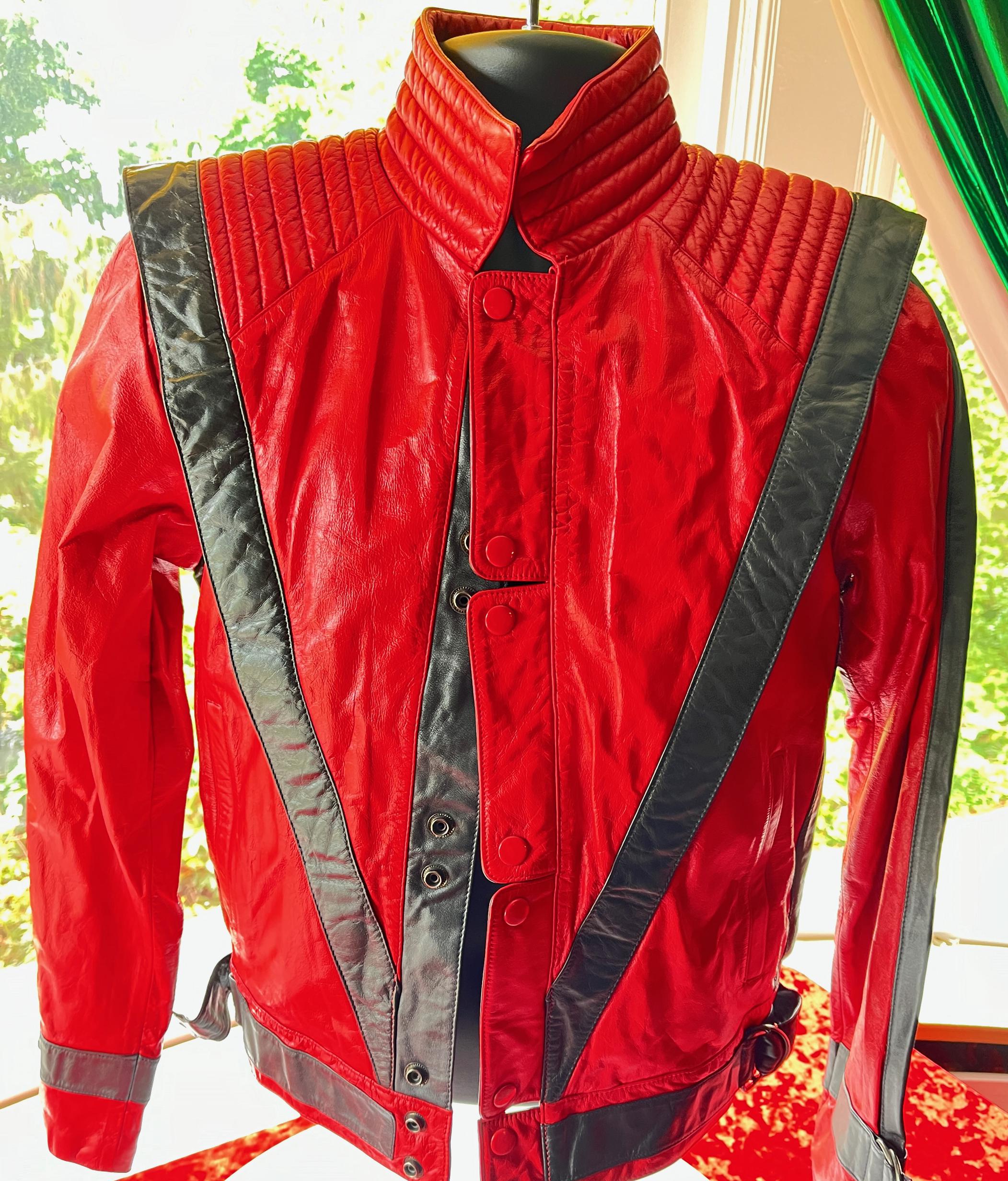 Michael Jackson Style Red/ Black Genuine Leather Jacket by Michael Jackson Style Red/ Black Genuine Leather Jacket by