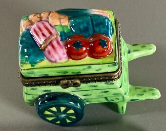 Vintage hand painted porcelain veggie wagon trinket box exclusively  by Lillian Vernon®