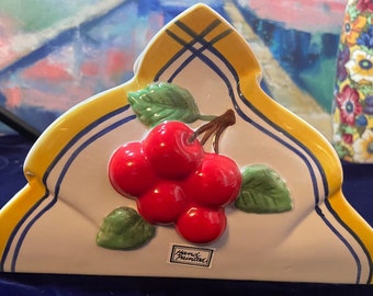 Hand Painted Vintage Cherry Napkin Holder with Box