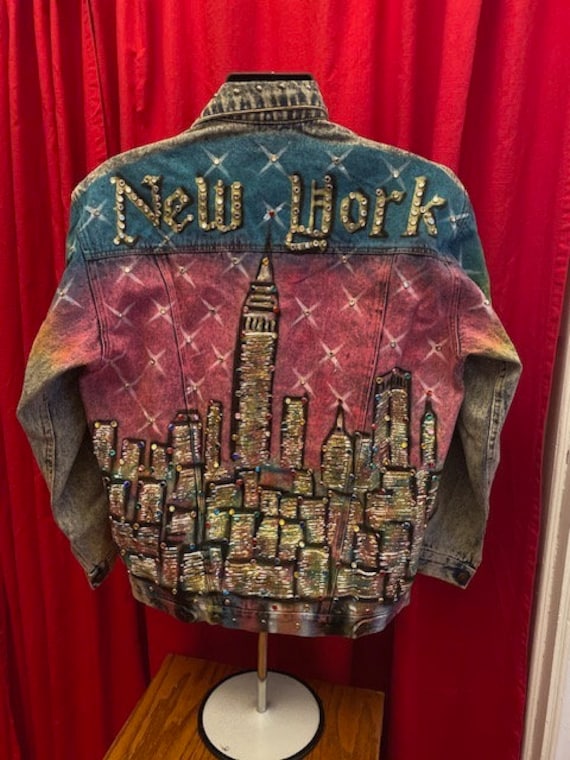 Tony Alamo style hand painted and studded denim j… - image 1