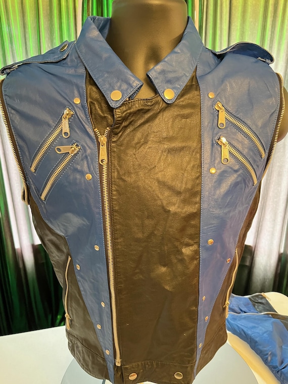 Black and blue leather jacket