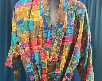 Bata vintage de seda tropical - Silk Club® - Talla única