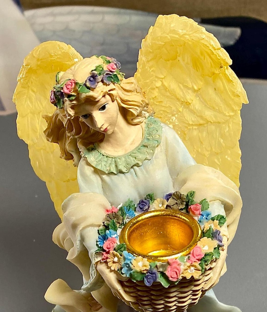 Vintage Angel Figurine Candlestick Holder: Floral Basket Decor - Etsy