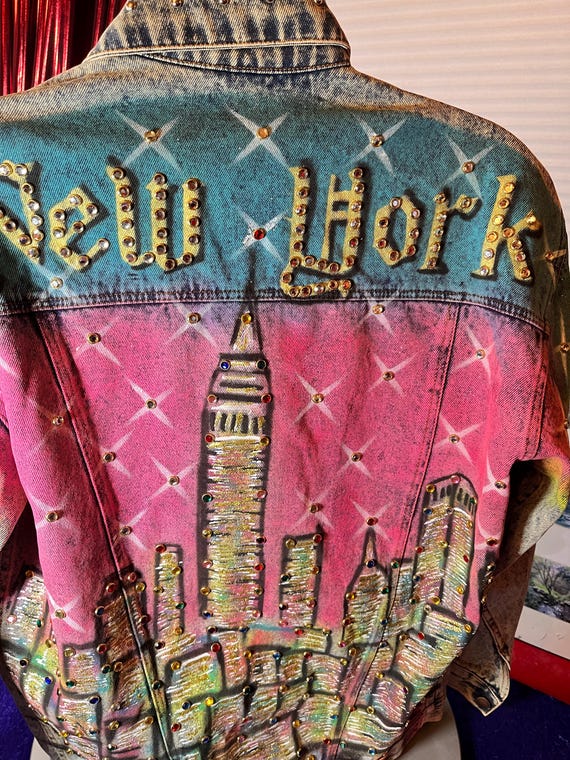 Tony Alamo Style Hand Painted and Studded Denim Jacket Depicting  
