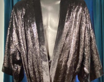 Vintage Faux Snakeskin Robe & Boxer Set: Velveteen Trim, Size XL