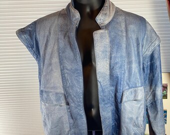 Vintage blue leather jacket in very good condition by Marcel New Zealand .  3 sizes