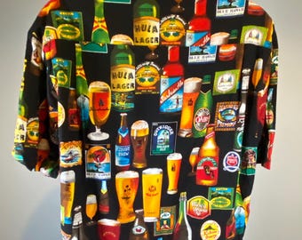 Vintage "Paradise on a Hanger" Hawaiian Shirt with beer and beer glass  print. Never Worn.