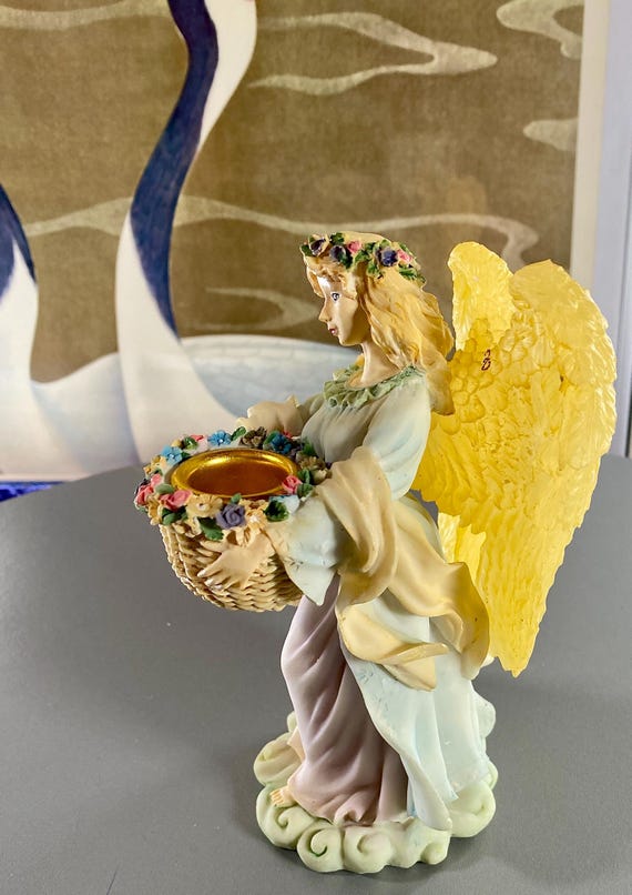 Vintage Angel Figurine Candlestick Holder: Floral Basket Decor - Etsy