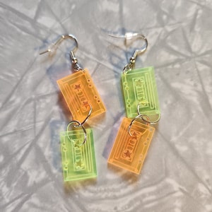 Neon Colored Cassette Tape Earrings, Dangle Earrings, Retro, 80&#39;s themed, Music Earrings. Thank you for shopping at my store.