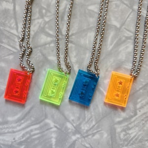 Neon Colored Cassette Tape Necklace, Comes with removable 2 inch extender. Thank you for shopping at my store.