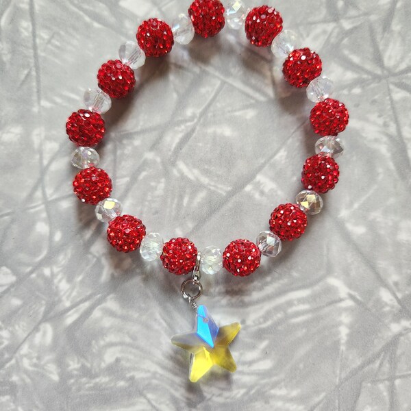 Red Bling Stretchy Adult Bracelet with removable Star Charm. Thank you for shopping at my store.