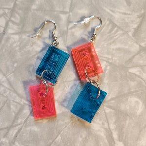Neon colored Cassette Tape Earrings, Charm Earrings, Dangle, 80&#39;s themed, Music Earrings. Thank you for shopping at my store.