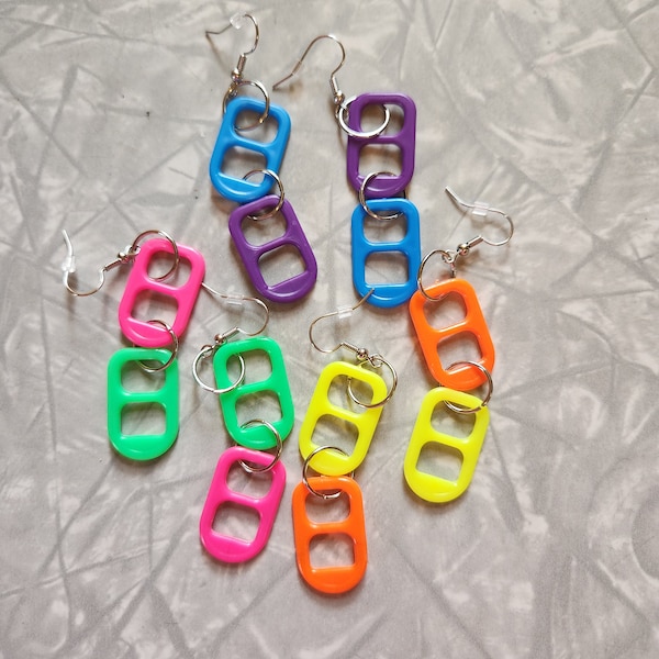 Multi colored pop tab Earrings,  Neon Colored Earrings, Retro Jewelry, Statement Earrings. Thank you for shopping at my store.