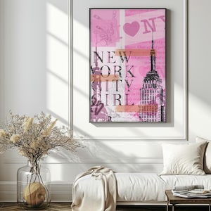 New York City Girl Retro Art Print - PRINTED POSTER - Trendy College Apartment Decor - Wall Art Poster - City Girl Art - Bar Cart Decor- NYC