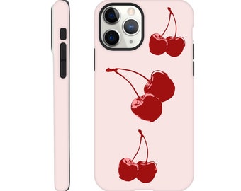 Cherry Girl iPhone Case, Cherry Phone Cover - Pink and Red Cherry Vibrant Phone Case