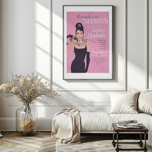 Póster de la película Desayuno en Tiffany's, póster de película de moda, arte de pared de moda, impresiones digitales, decoración de dormitorios, decoraciones de carritos de bar, posy de películas