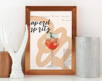 Aperol Spritz Cocktail Print: Trendy Bar Cart Decor, Retro Martini Art