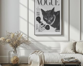 Fashion Vogue Fierce Cat Photo Print, Classic Black and White Photo, Vintage Print, Photography Prints, Old Vogue Photo, Unframed, Wall Art