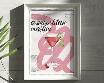 Cosmopolitan Martini Print: Trendy Bar Cart Retro Wall Art
