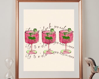 Hot Pink Drink Retro Art Print - PRINTED POSTER - Trendy College Apartment Decor - Wall Art Poster - City Girl Art - Bar Cart Decor- Bar