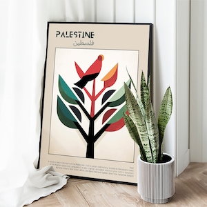 Palestine Art Poster, Red White Green Black | Travel Print, Palestine Sunbird Illustration, Boho Home Decor | Gift Idea - Digital Download
