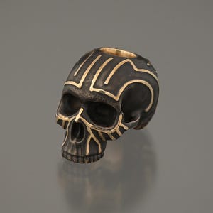 Brass Skull Bead 5/8&quot; - Lines