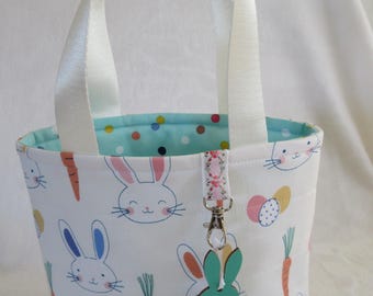 Fabric Easter tote for little children.  Open tote, box corners, fully lined, Use for Easter basket and as a tote for carrying toys, books