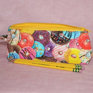 Zipper pencil case pouch bag,Cute Donuts Print Fabric, Art Supplies Bag, Great birthday gift for kids, carry packaged snacks or small toys