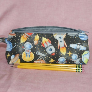 Zipper pencil case pouch bag Space Ship Rockets Print Fabric, Art Supplies Bag, Great birthday gift, carry small toys or packaged snacks