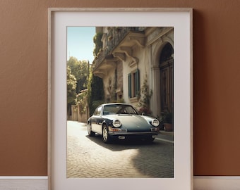 Vintage Porsche in Italien Druck: Retro Auto Poster (Digitaler Download)