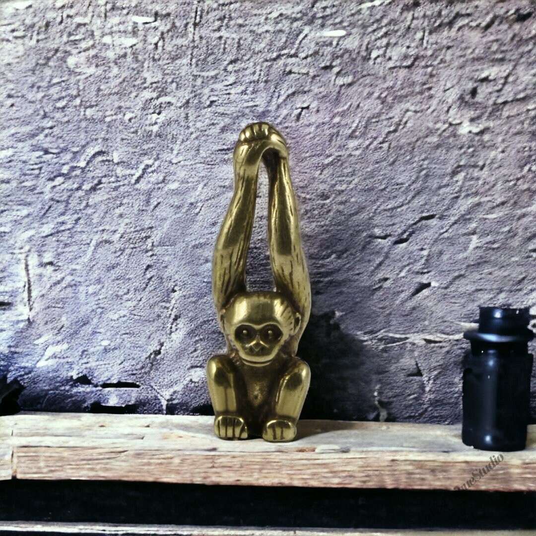 Brass Monkey Figurine Cute Monkey Statue Bronze Monkey Etsy