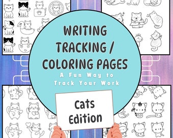 Word count tracker for author digital cat coloring page writer planning digital download A4 PDF