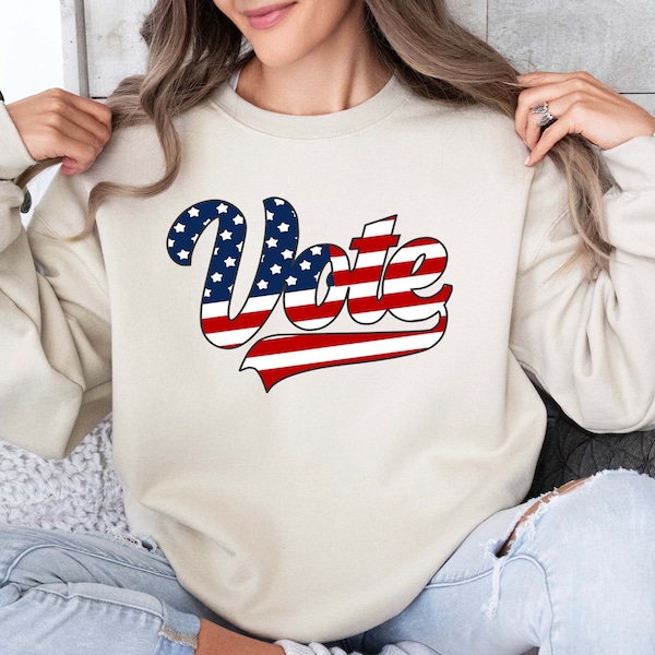 Vote USA Flag Sweatshirt, Vote Sweatshirt, Politics Hoodie, Election Gift, American Flag Vote Sweater, Election Day Sweatshirt, Gift for Her