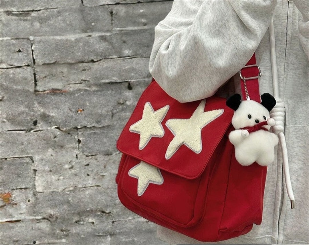 Minimalist Crossbody Bag With Bear Pendant Daily Bag Etsy