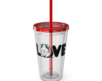 Cute LOVE Guinea Pig, Tumbler with Straw, Cup with Straw, lid, 16oz, Clear tumbler, Guinea Pig Lover, Guinea pig mom, dad, hot, cold, gift