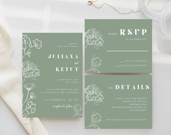 Sage Green Wedding Invitation Suite Template