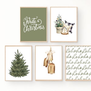 Kerstgalerijmuur, set van 5, kerstprintables, minimalistische kerstkunst, Boho Christmas printables, neutrale kerstkunst