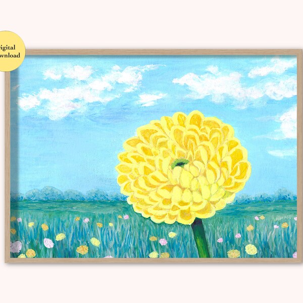 Yellow Chrysanthemum - Eternal Happiness Printable Art/Gouache Painting/Flower Art/Flower Meadow Art/A3/Digital Download