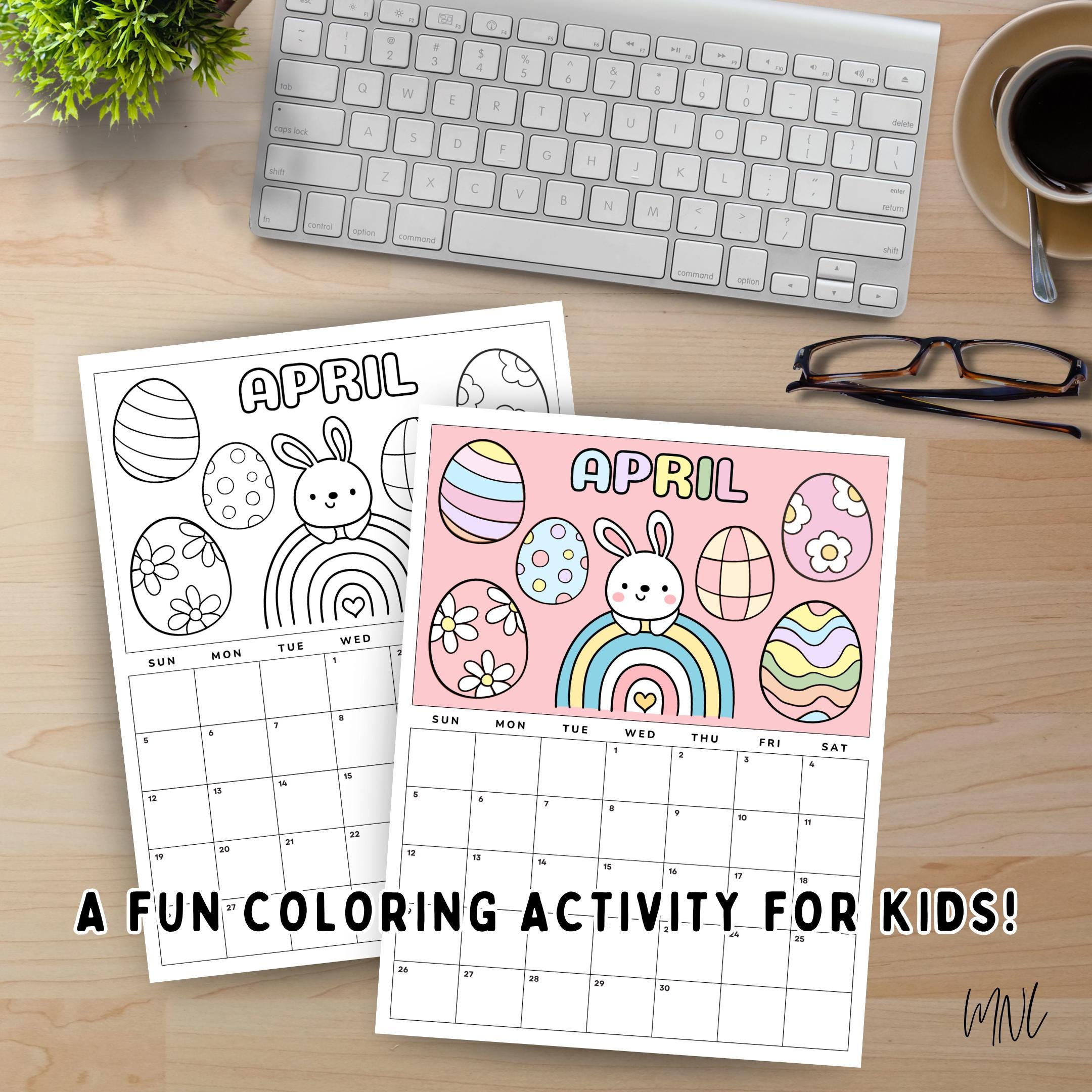 Kids Monthly Calendar 2026, Printable Coloring Calendar for Kids, 2026 ...