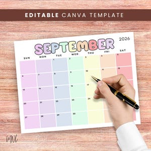 2026 Calendar Printable Calendar, Editable Calendar Template in Canva, Minimalist Calendar 2026 Planner, Monthly Calendar, Digital Download