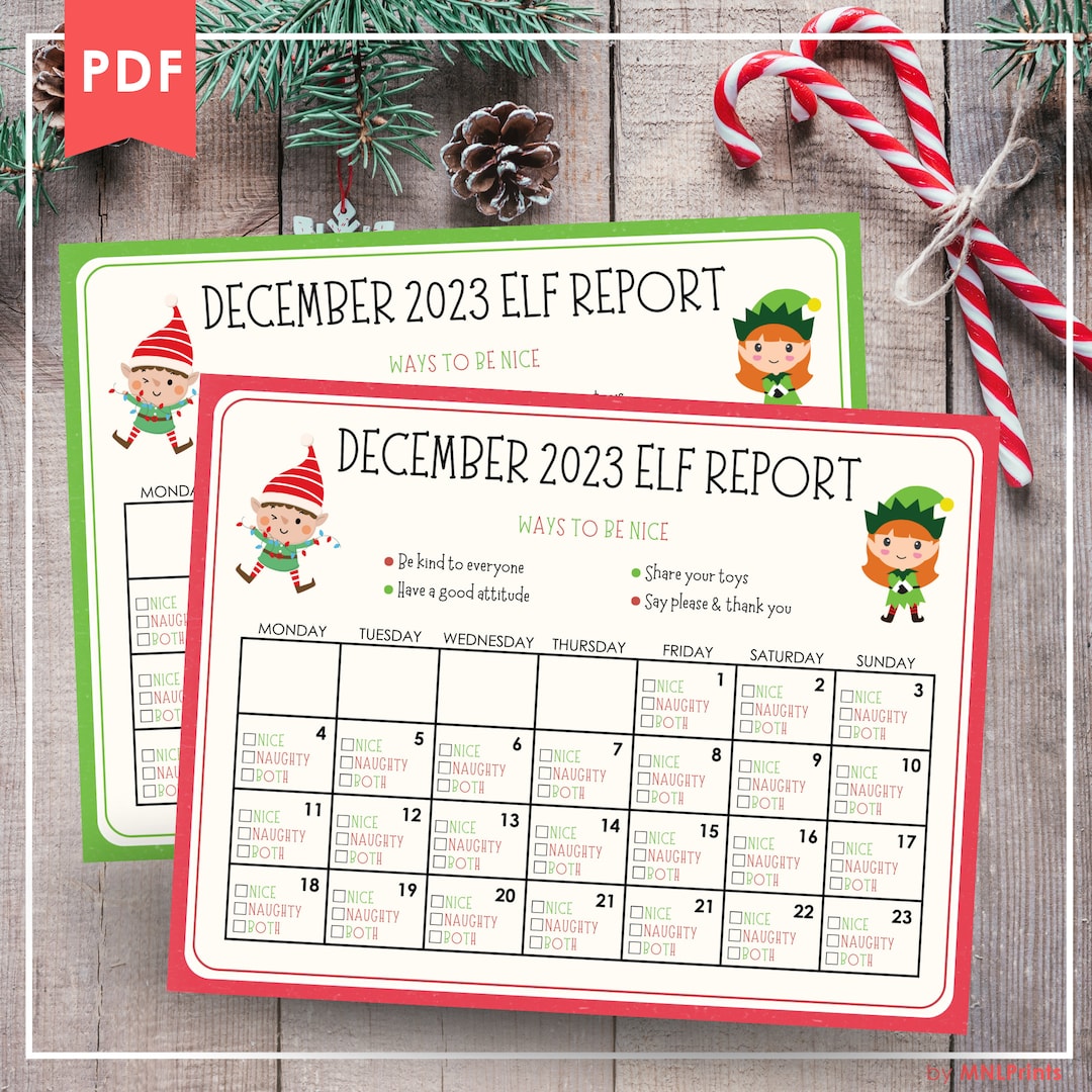 Elf Report Calendar 2023 Christmas Elf Report Card for Naughty or Nice ...