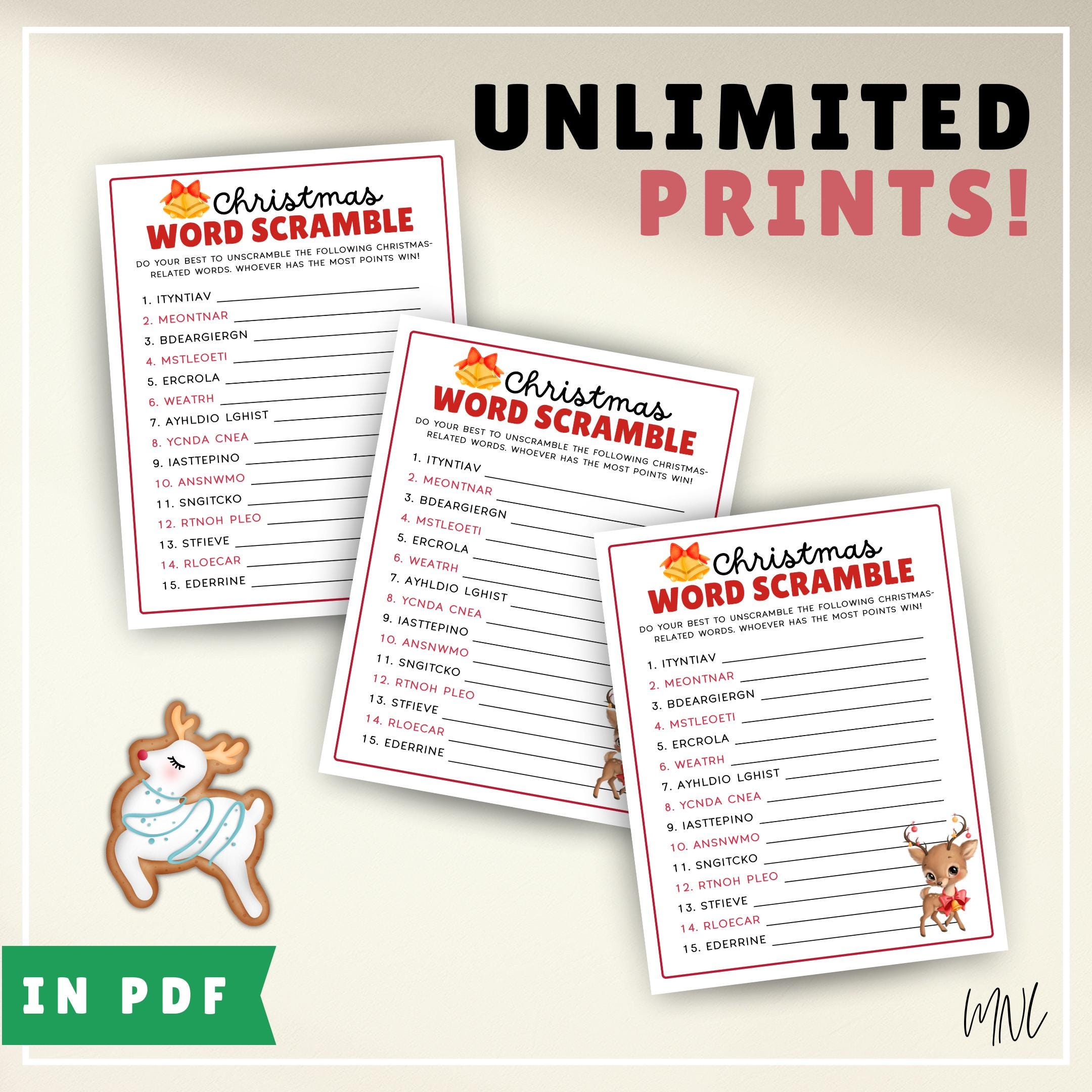 Christmas Word Scramble Game for Christmas Party Game Printable
