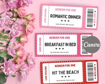 Love Coupon Book, Valentines Day Gift, Editable Canva Template, Couples Coupons Printable (Digital Download)