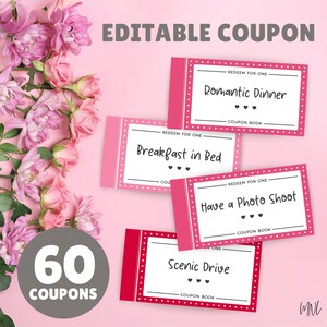 Love Coupons for Valentines Day Gift, Anniversary Gift for Him, Gift For Her, Love Coupon Book, Printable Coupons, Editable Coupons in Canva