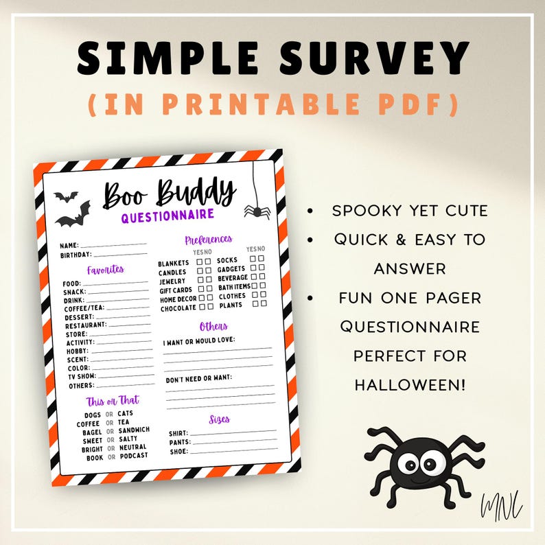 Boo Buddy Questionnaire for Halloween Coworker Questions Staff ...