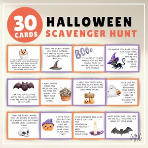 Halloween Scavenger Hunt for Halloween Party Game Printable Halloween Game for Kids Halloween Printable Indoor Outdoor Treasure Hunt Clues