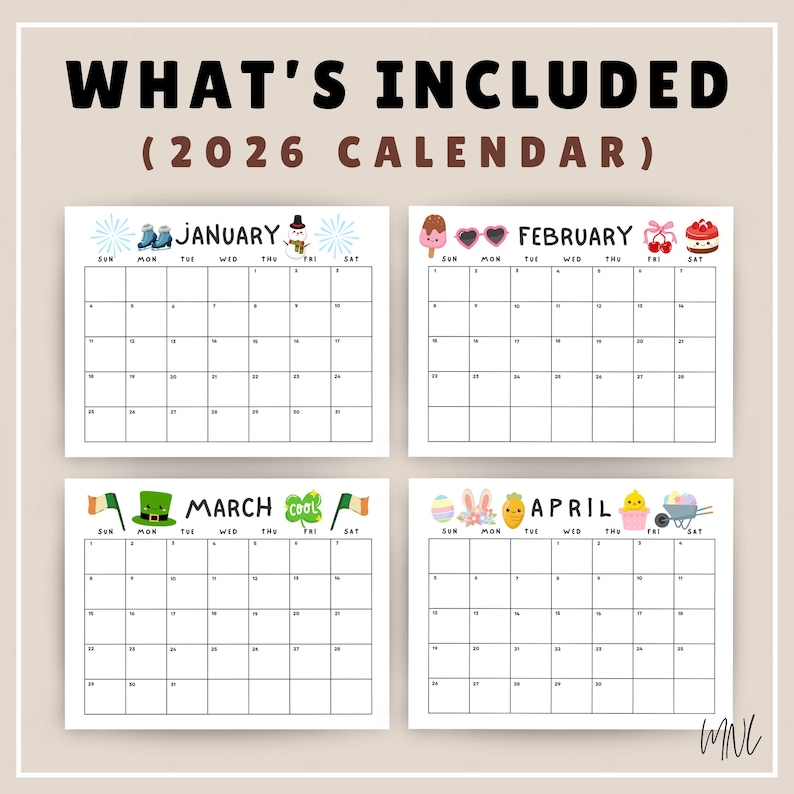 Printable Calendar 2026 for Kids Calendar 2026 Calendar Cute Calendar ...