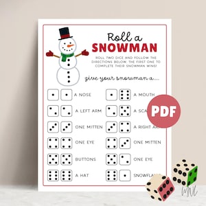 Roll a Snowman Game for Christmas Party Game, Christmas Activity for Kids, Party Games for Kids Classroom Activity, Christmas Printable PDF