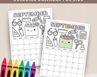 Calendrier mensuel pour enfants 2026, calendrier à colorier imprimable pour les enfants, feuille à colorier calendrier pour enfants 2026, calendrier d'activités de vacances pour enfants, PDF