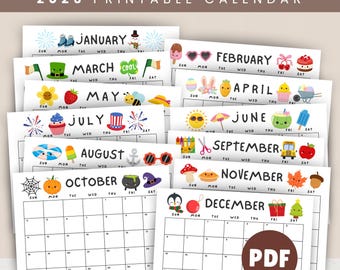 Calendrier 2026 à imprimer pour enfants Calendrier 2026 Joli calendrier pour l'école à la maison Calendrier mensuel imprimable pour enfants, prêt à imprimer au format PDF